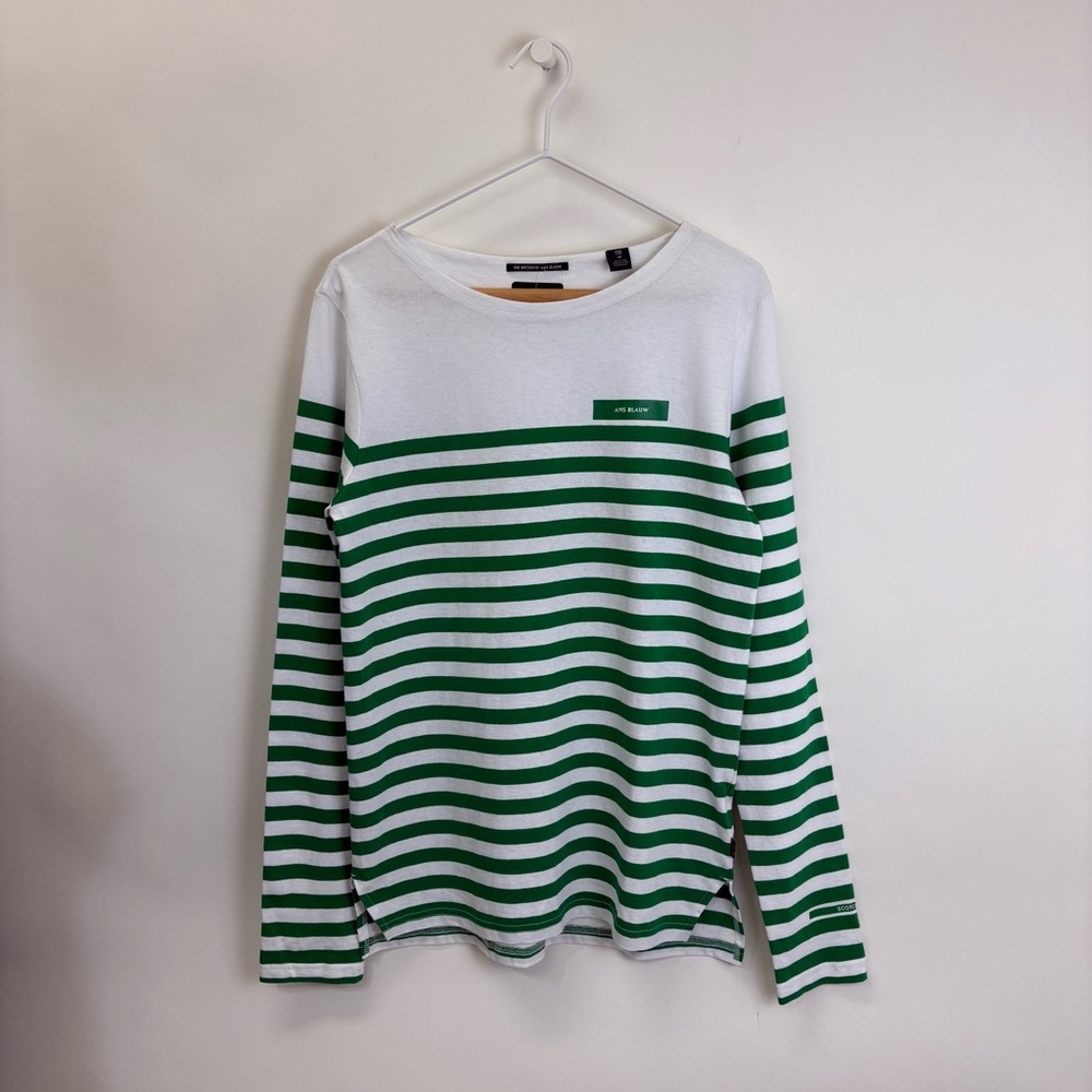 NWT Scotch & Soda AMSTERDAMS BLAUW Green and White Striped Shirt - Picture 2 of 10